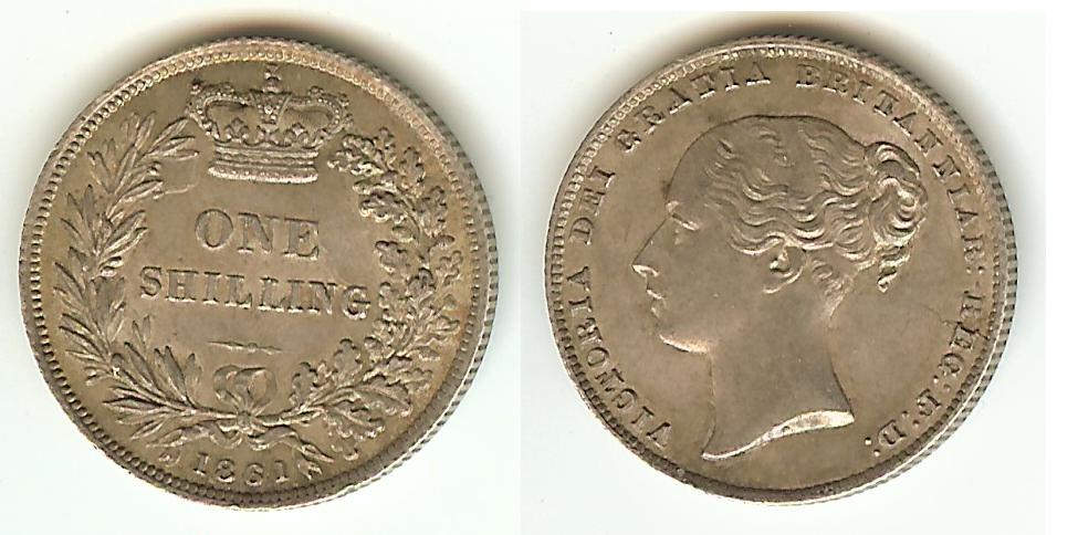 English Shilling 1861 virt. Unc.